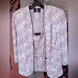 Alex Evenings White and Black Floral Blazer and Tank